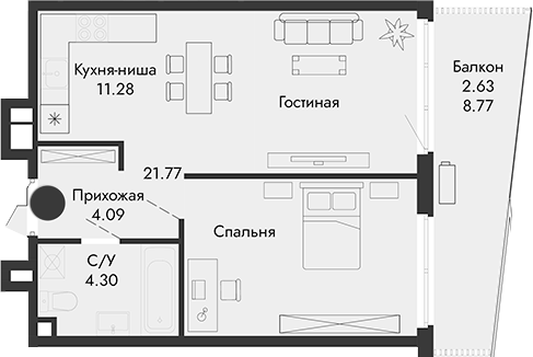 Планировка — Парковая Резиденция, 1-комн., 41 м²