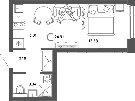 Планировка — Сибирский сад, Студия, 25 м²