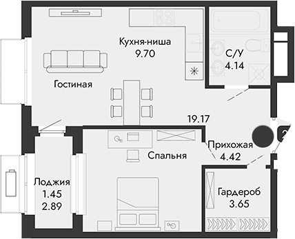 Планировка — Парковая Резиденция, 1-комн., 41 м²
