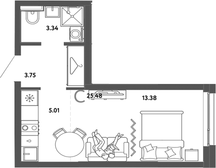 Планировка — Сибирский сад, Студия, 25 м²