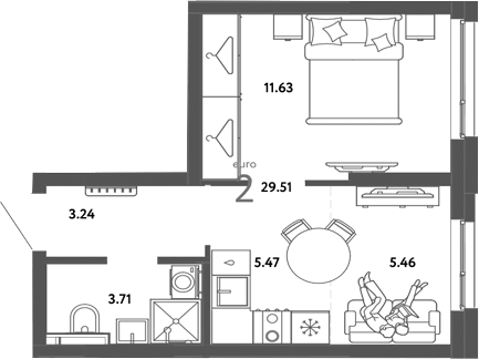 Планировка — Сибирский сад, 2-комн., 30 м²