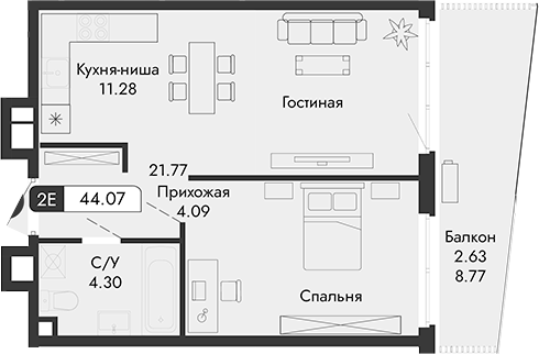 Планировка — Парковая Резиденция, 1-комн., 41 м²