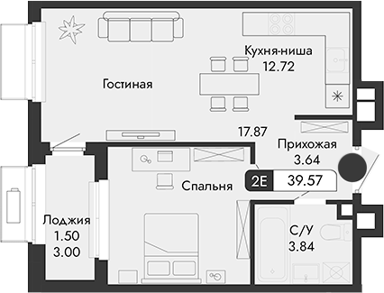 Планировка — Парковая Резиденция, 1-комн., 38 м²