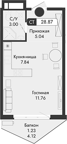 Планировка — Парковая Резиденция, Студия, 28 м²