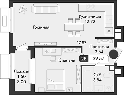 Планировка — Парковая Резиденция, 1-комн., 38 м²