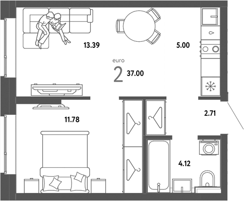 Планировка — Сибирский сад, 2-комн., 37 м²