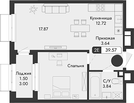 Планировка — Парковая Резиденция, 1-комн., 38 м²