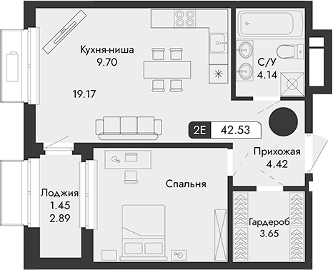 Планировка — Парковая Резиденция, 1-комн., 41 м²