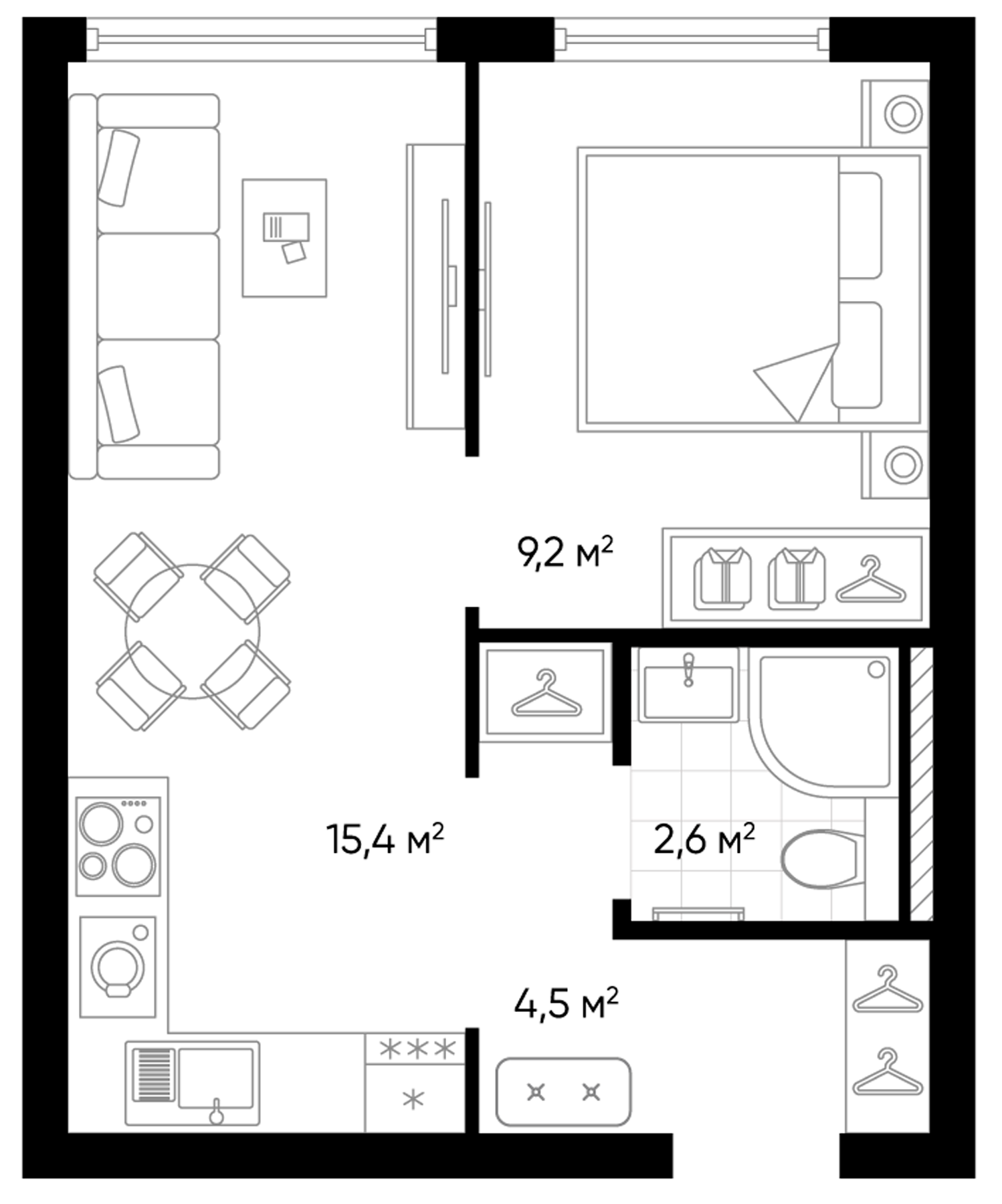 Планировка — Amundsen, 2-комн., 32 м²