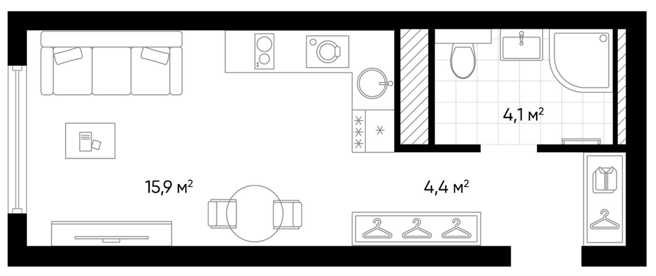 Планировка — Amundsen, Студия, 24 м²