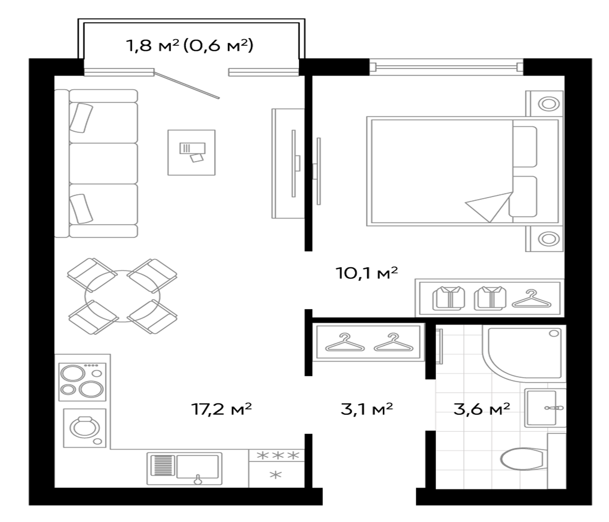 Планировка — Amundsen, 2-комн., 34 м²