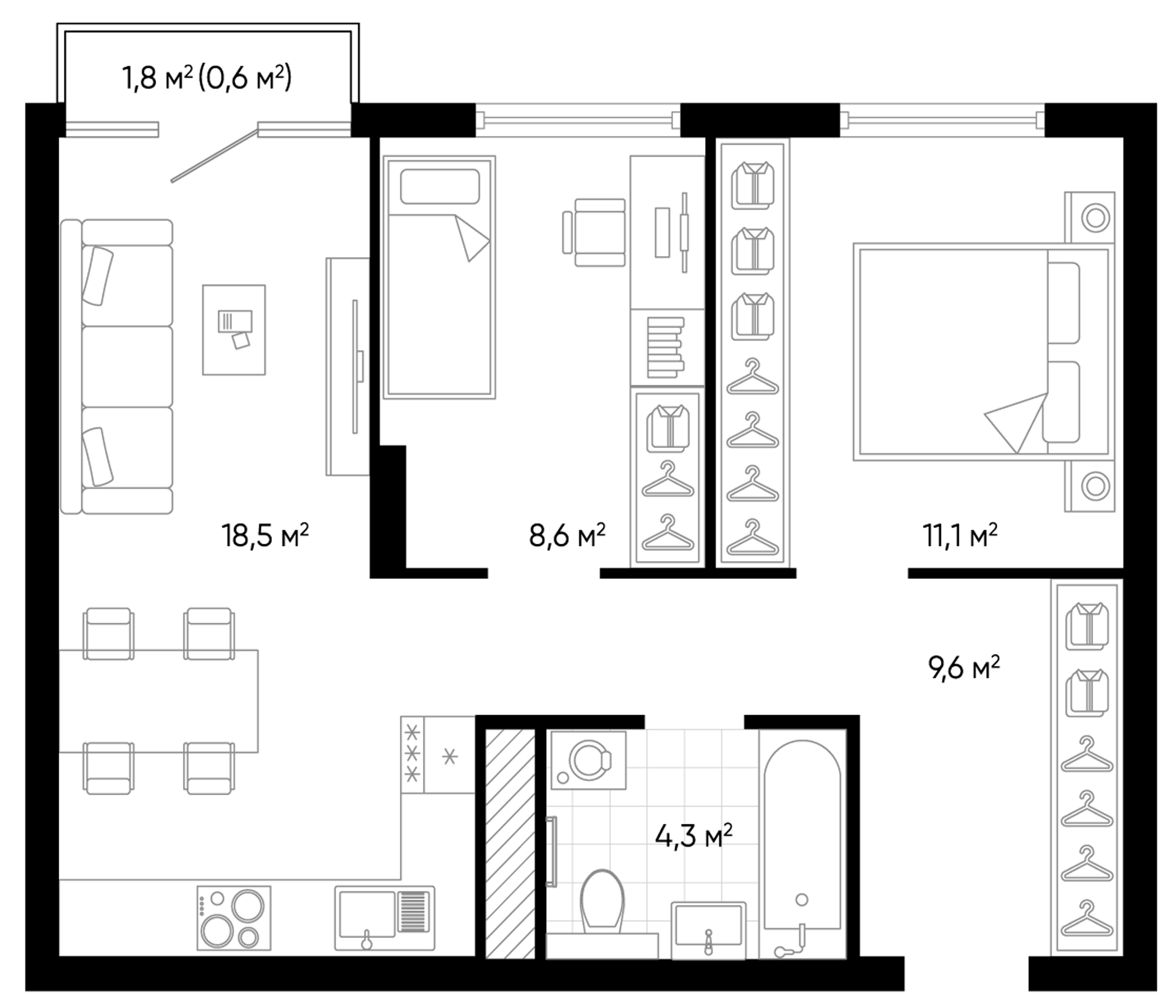Планировка — Amundsen, 3-комн., 52 м²