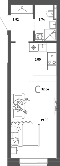 Планировка — Сибирский сад, Студия, 33 м²