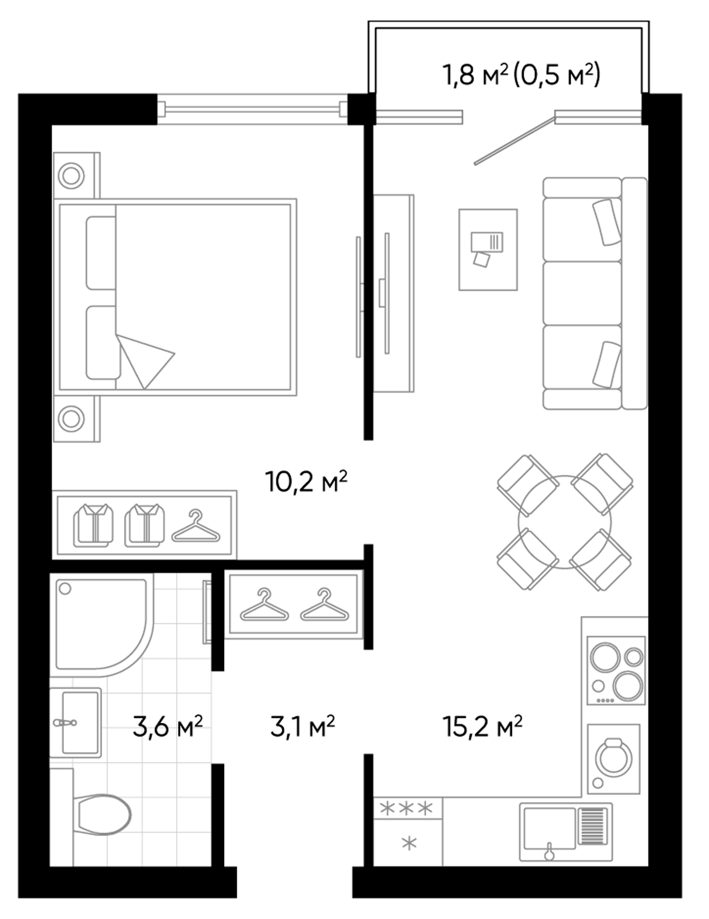 Планировка — Amundsen, 2-комн., 32 м²