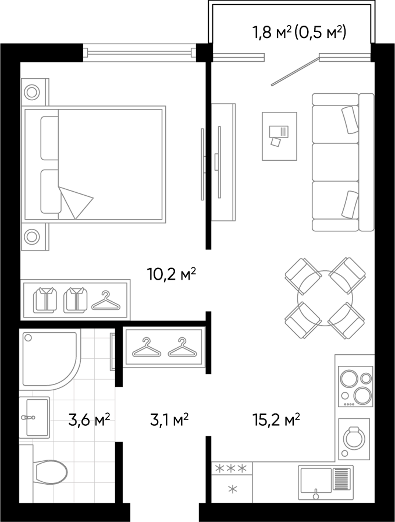 Планировка — Amundsen, 2-комн., 32 м²