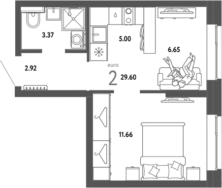 Планировка — Сибирский сад, 2-комн., 30 м²