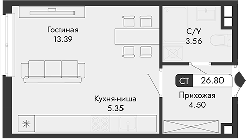 Планировка — Парковая Резиденция, Студия, 27 м²