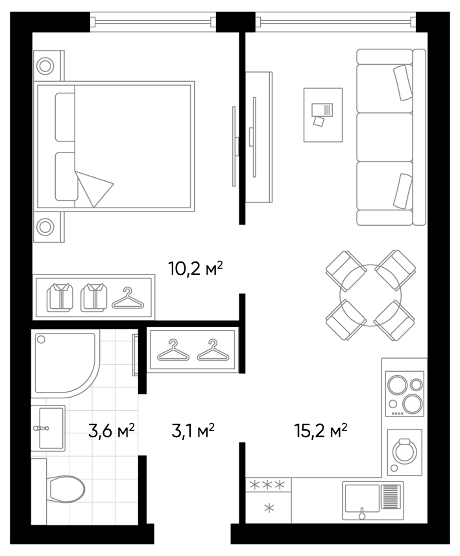 Планировка — Amundsen, 2-комн., 32 м²