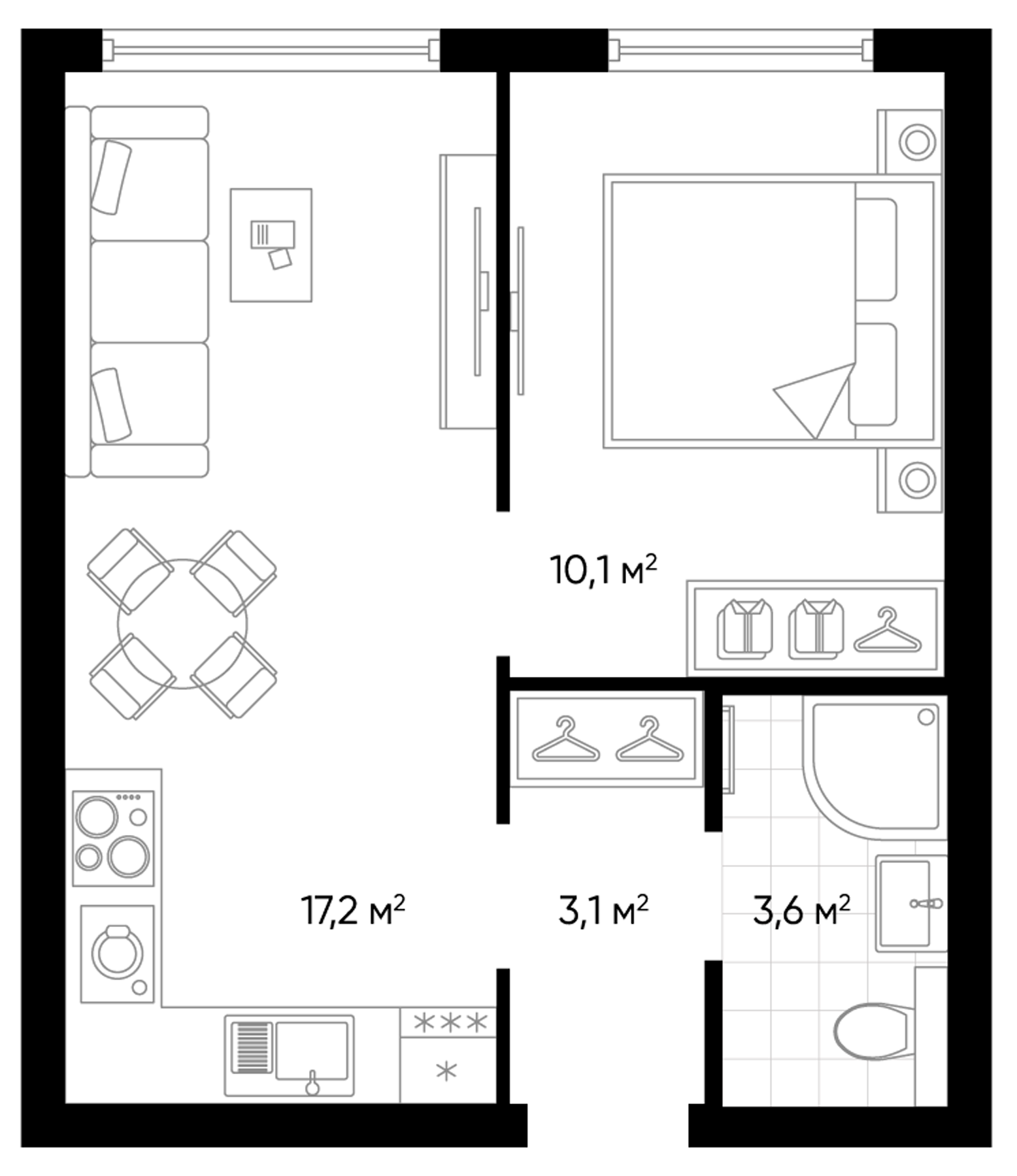 Планировка — Amundsen, 2-комн., 34 м²