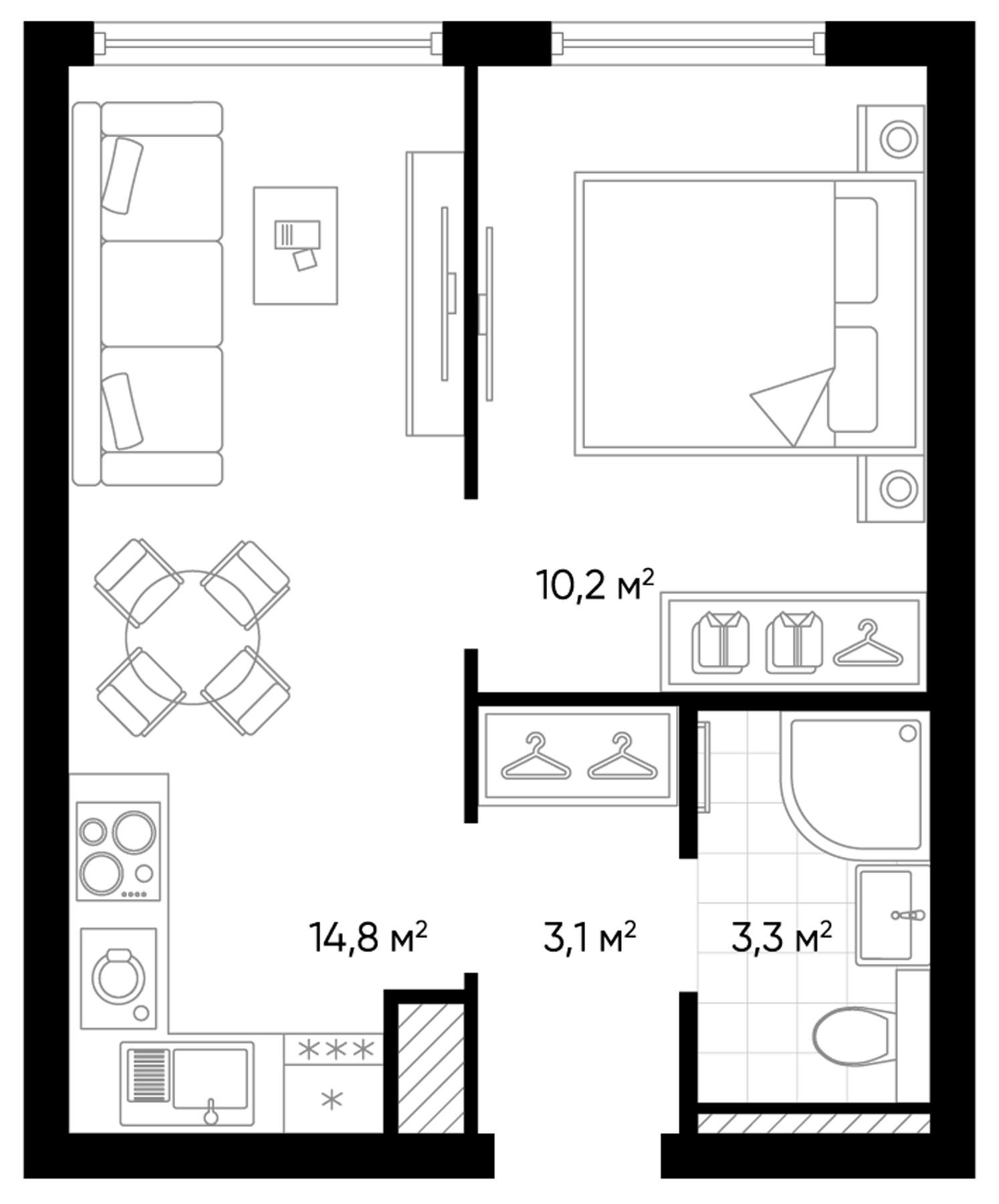 Планировка — Amundsen, 1-комн., 31 м²