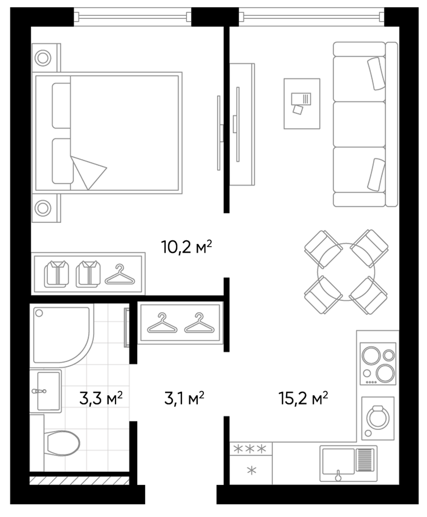 Планировка — Amundsen, 2-комн., 32 м²