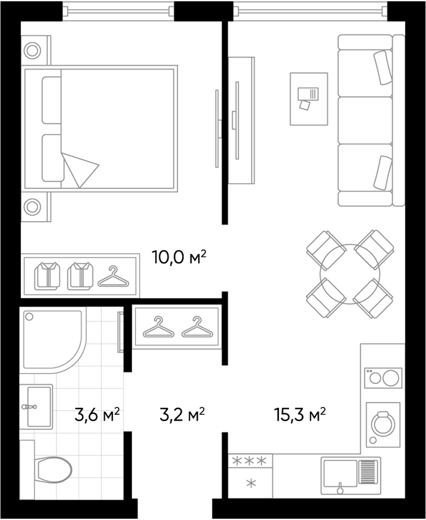 Планировка — Amundsen, 2-комн., 32 м²