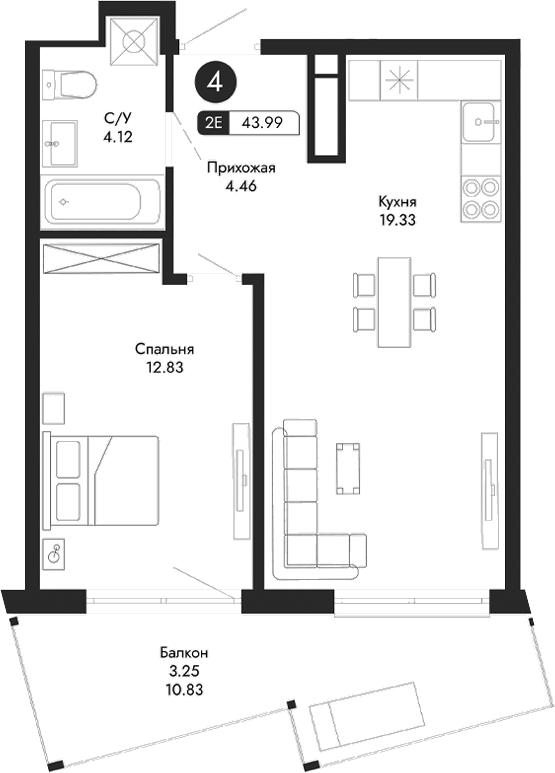 Планировка — Парковая Резиденция, 2-комн., 41 м²