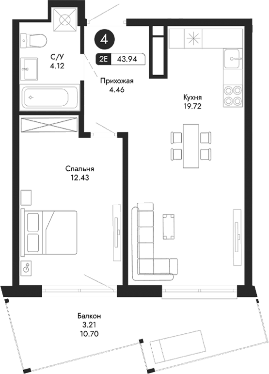 Планировка — Парковая Резиденция, 2-комн., 41 м²