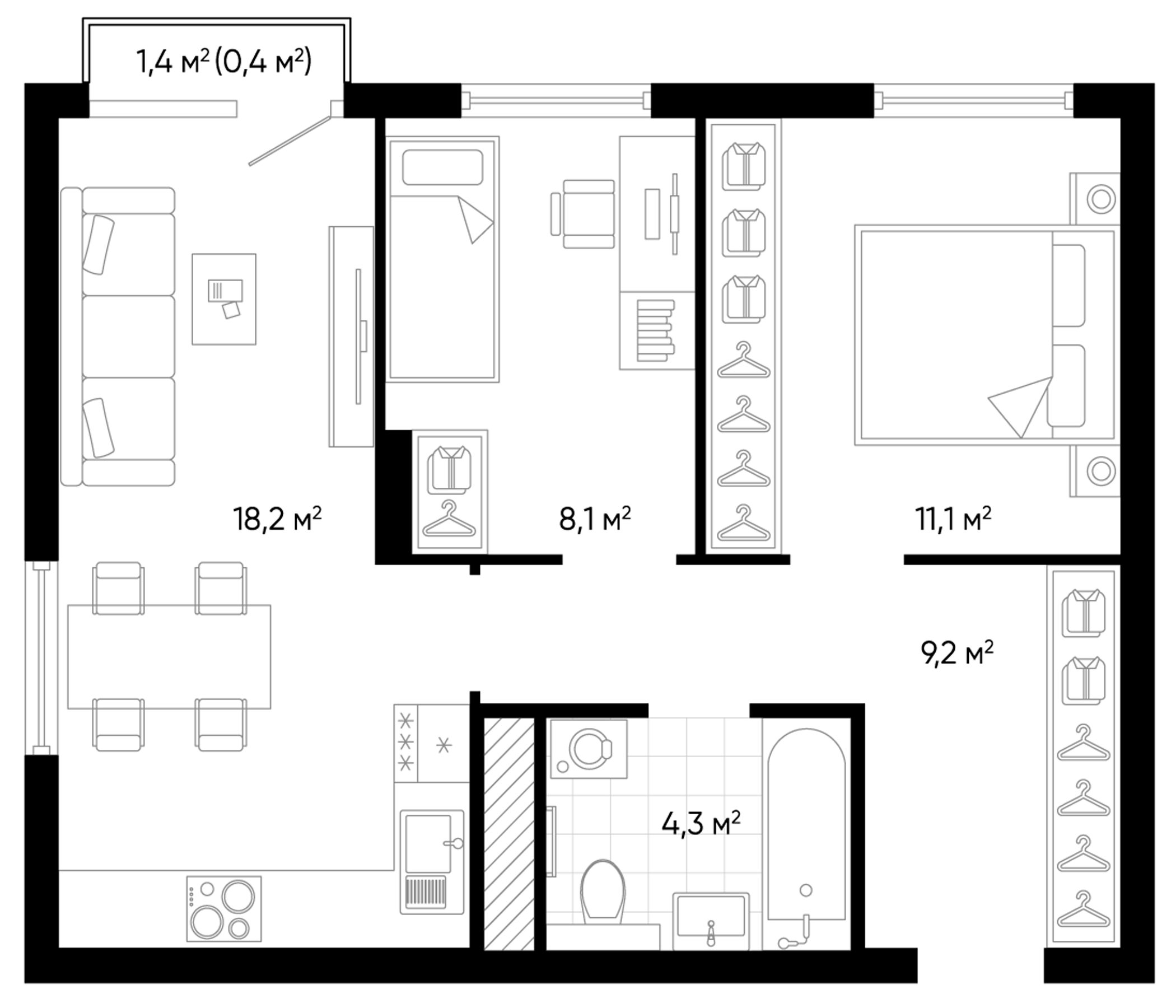 Планировка — Amundsen, 3-комн., 51 м²
