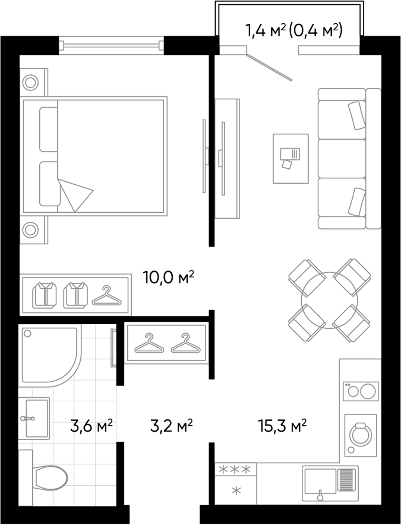Планировка — Amundsen, 2-комн., 32 м²
