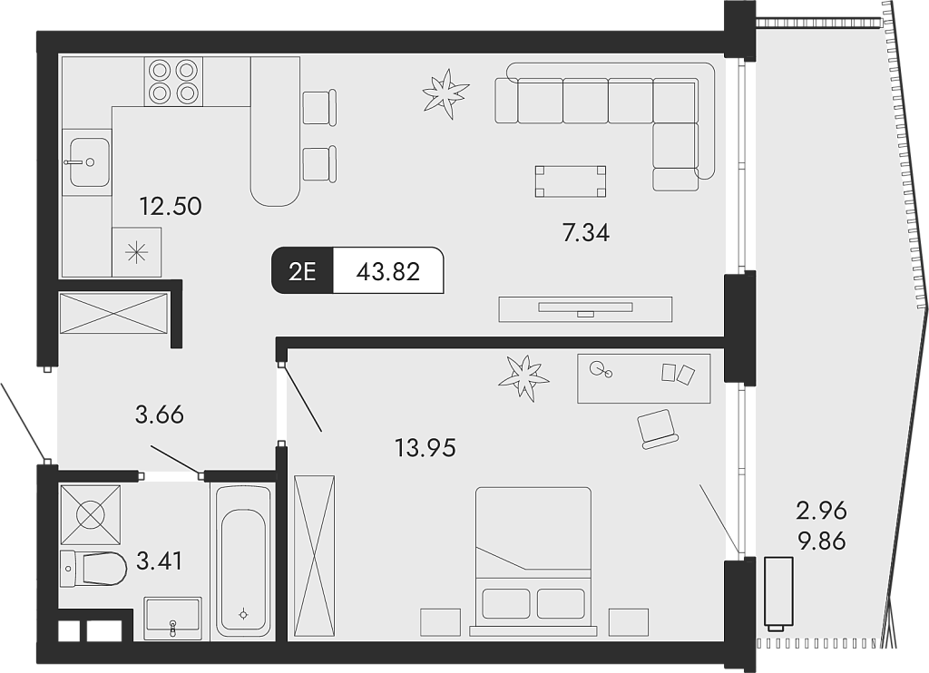 Планировка — Парковая Резиденция, 2-комн., 41 м²