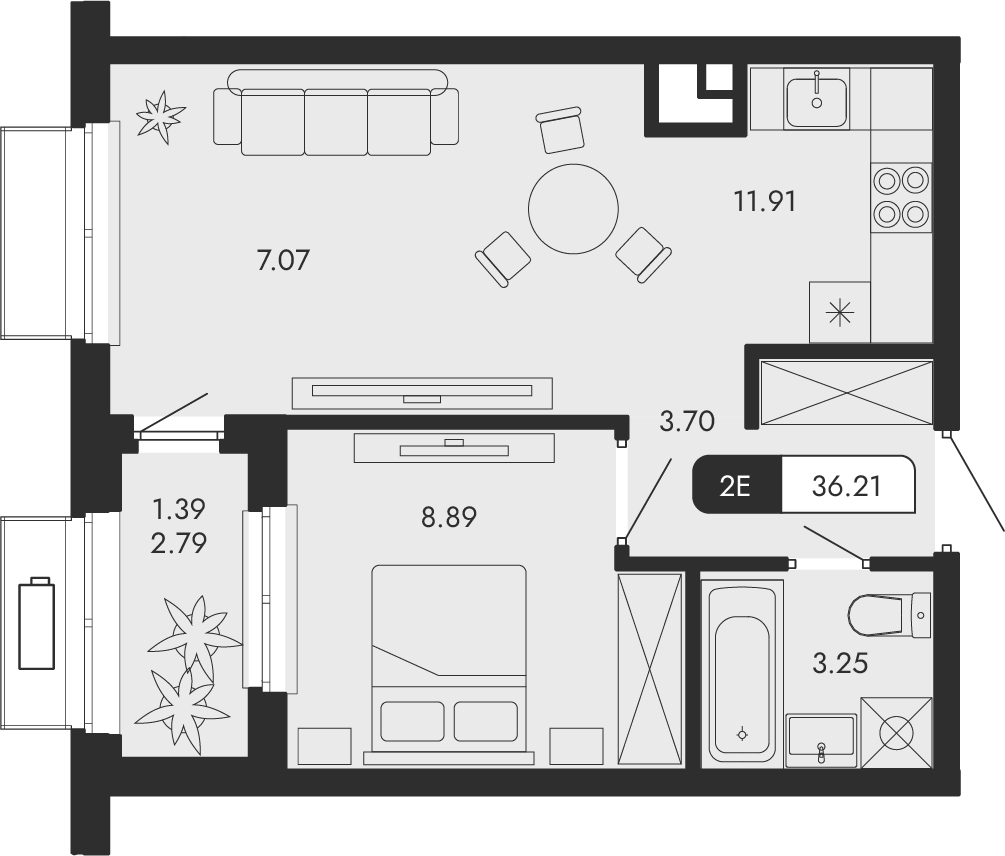 Планировка — Парковая Резиденция, 2-комн., 35 м²