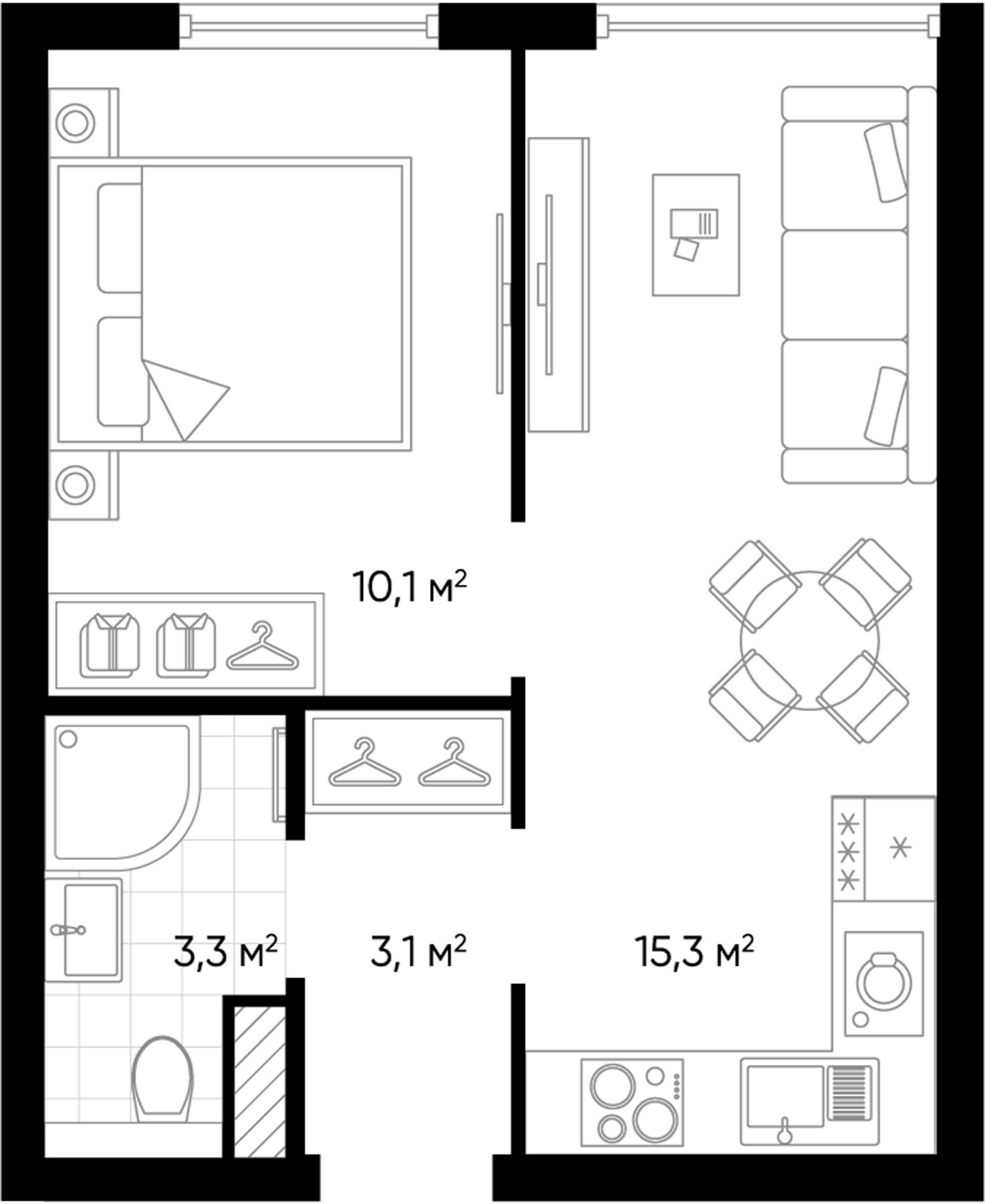 Планировка — Amundsen, 2-комн., 32 м²