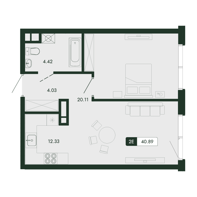 Планировка — Парковая Резиденция, 2-комн., 41 м²