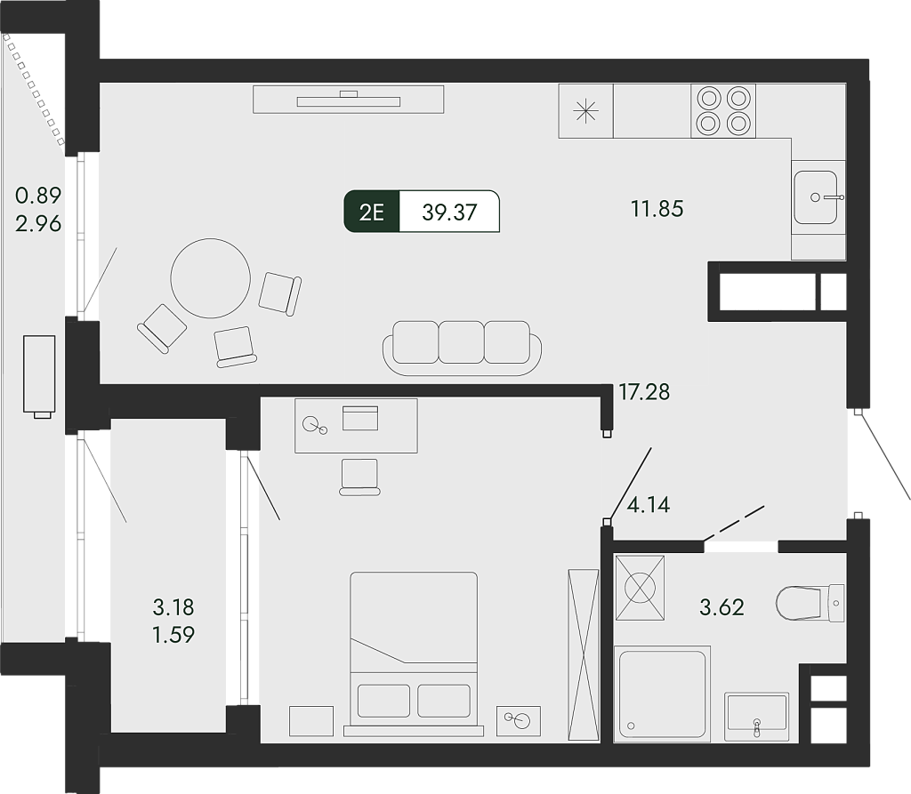 Планировка — Парковая Резиденция, 2-комн., 37 м²
