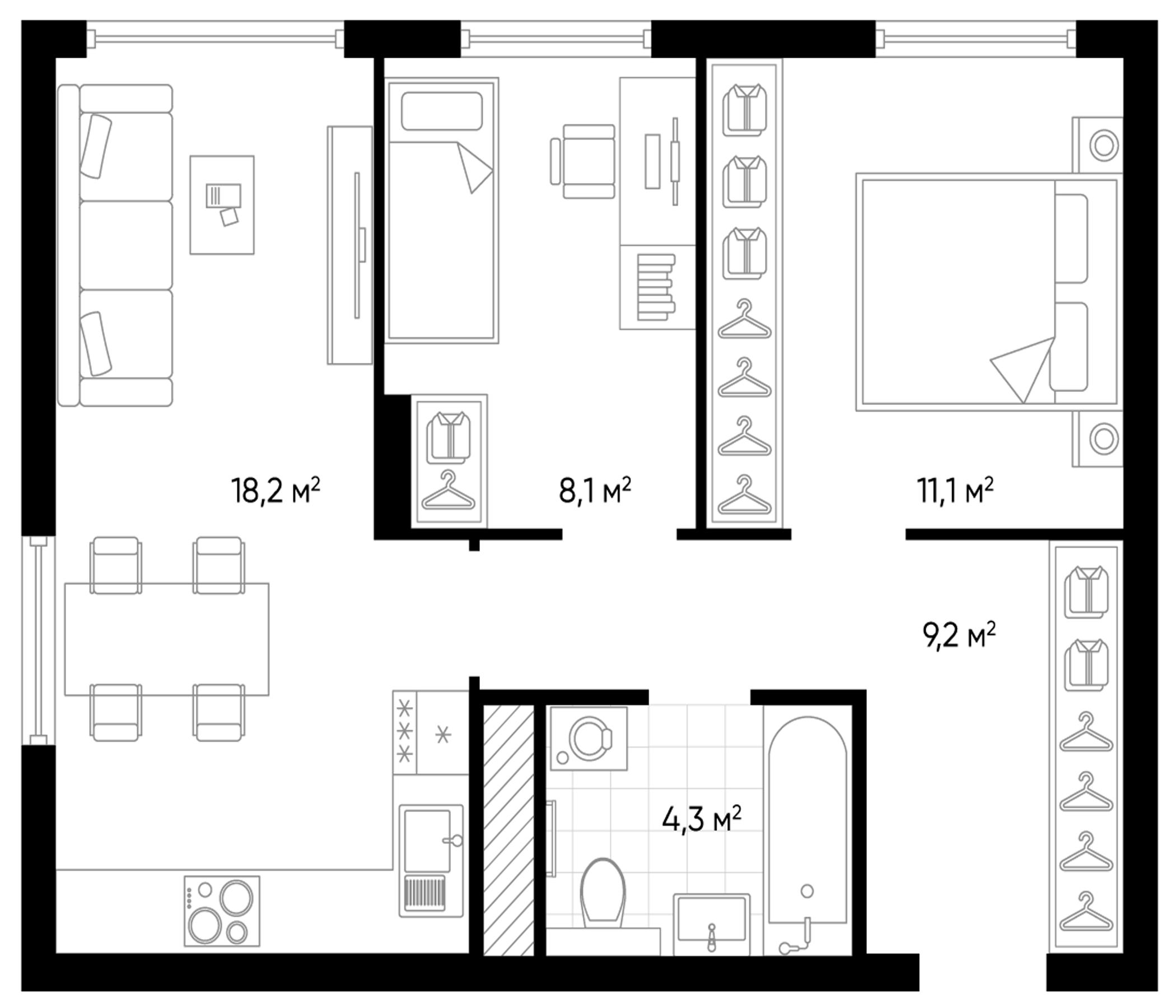 Планировка — Amundsen, 3-комн., 51 м²