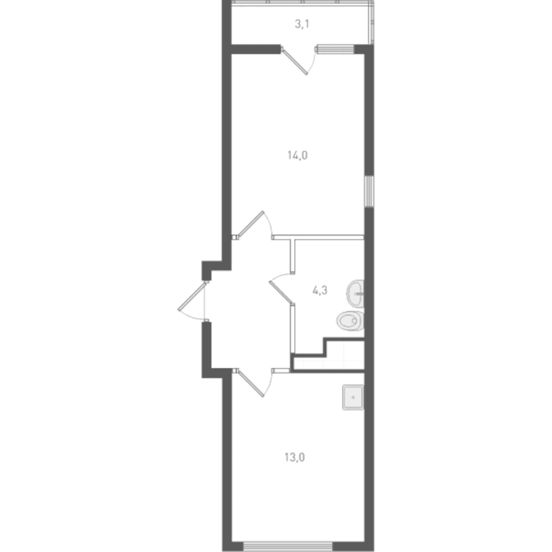 Планировка — Старт, 1-комн., 37 м²