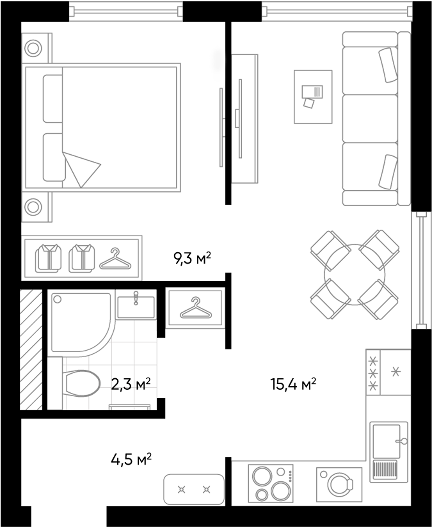 Планировка — Amundsen, 2-комн., 31 м²