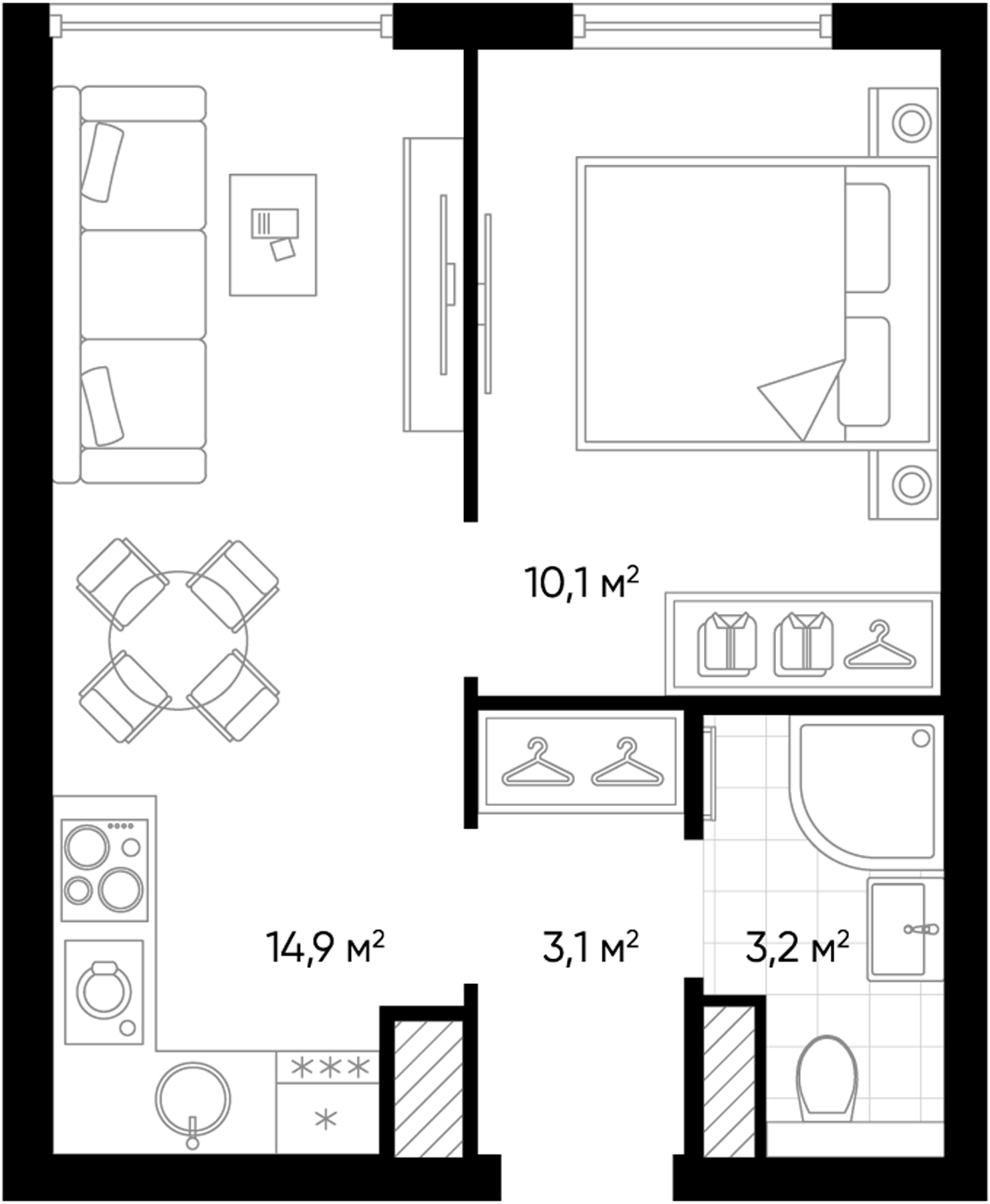 Планировка — Amundsen, 2-комн., 31 м²