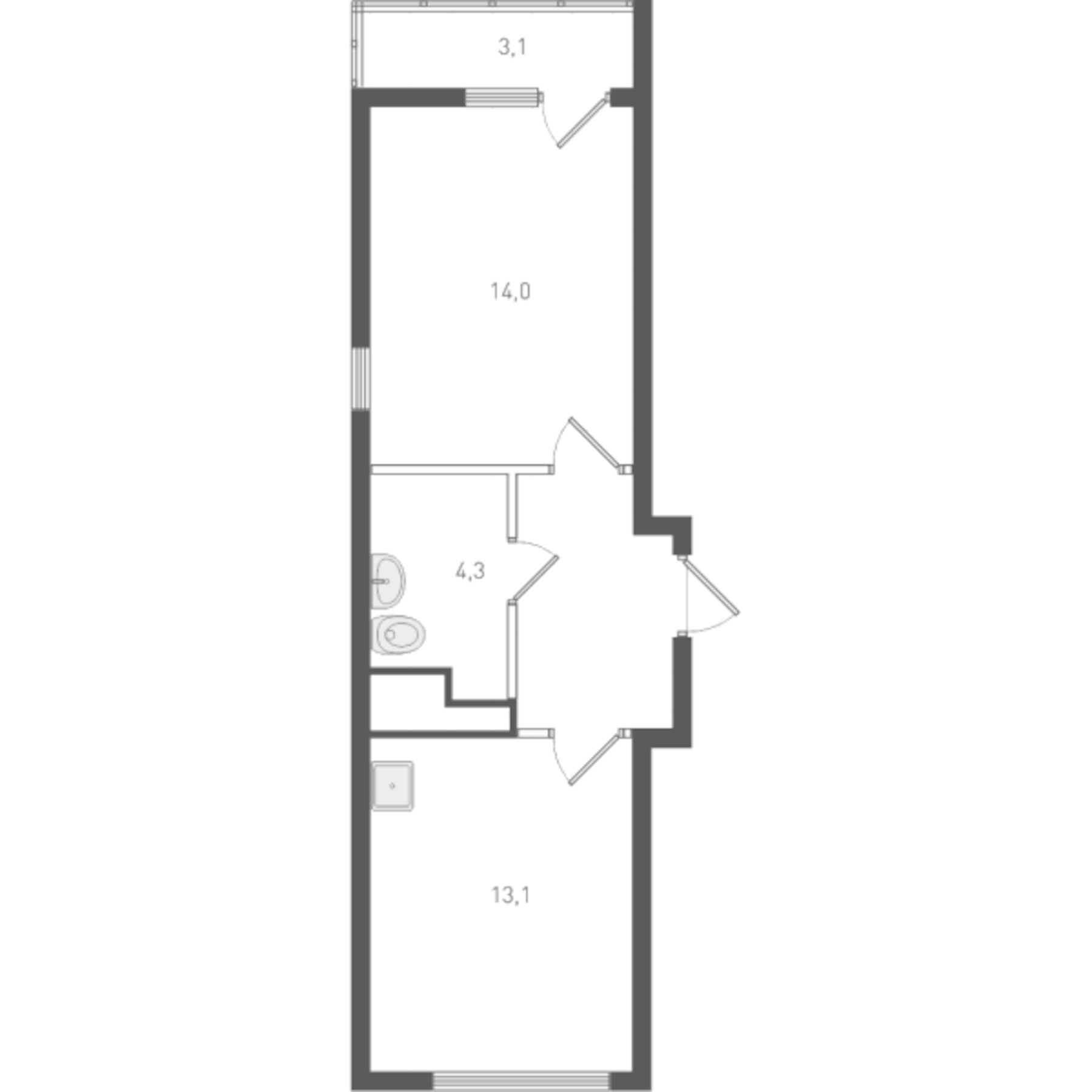 Планировка — Старт, 1-комн., 37 м²