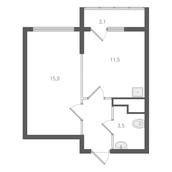 Планировка — Старт, 1-комн., 33 м²