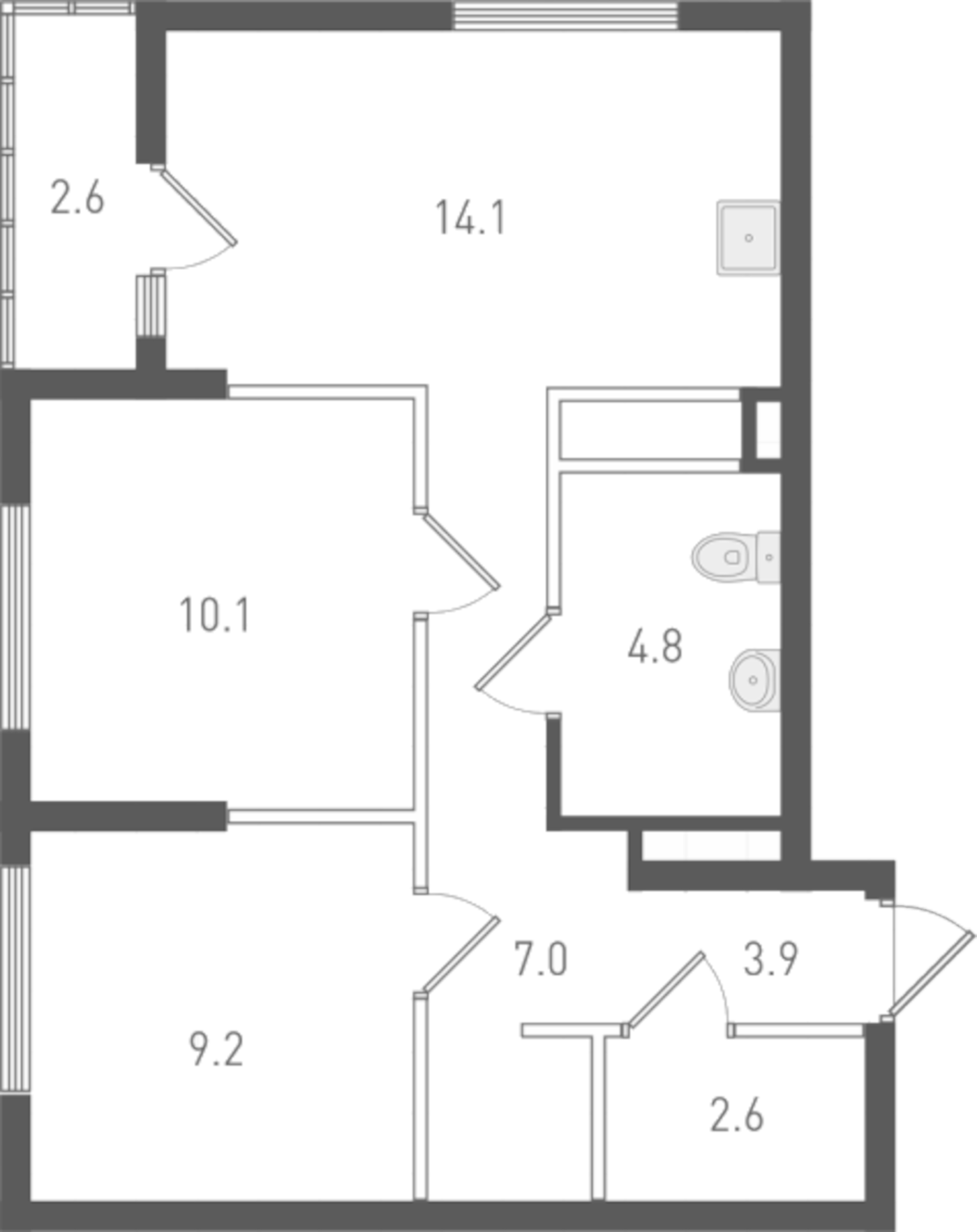 Планировка — ОК: Премиум, 2-комн., 51 м²