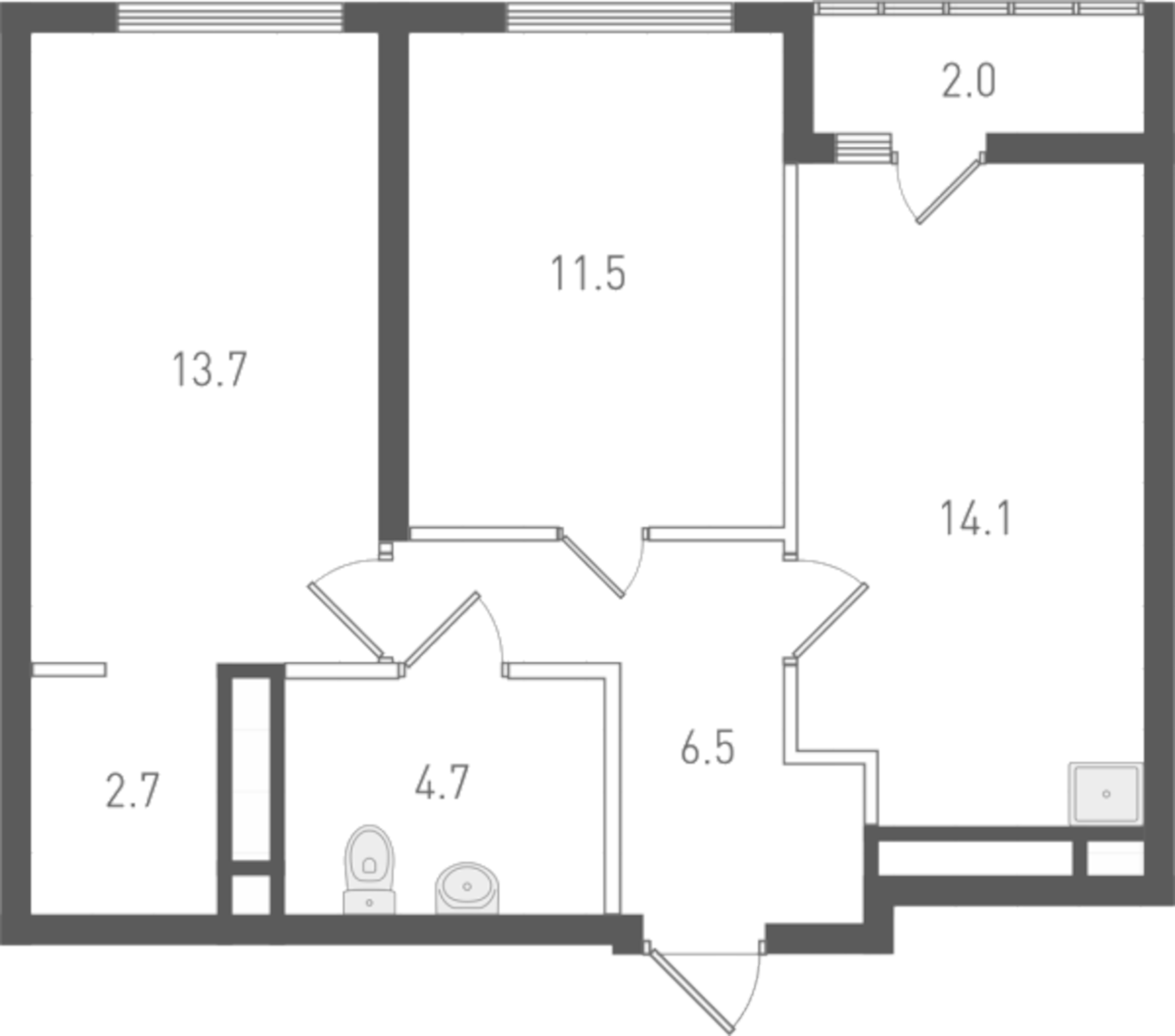 Планировка — ОК: Премиум, 2-комн., 53 м²