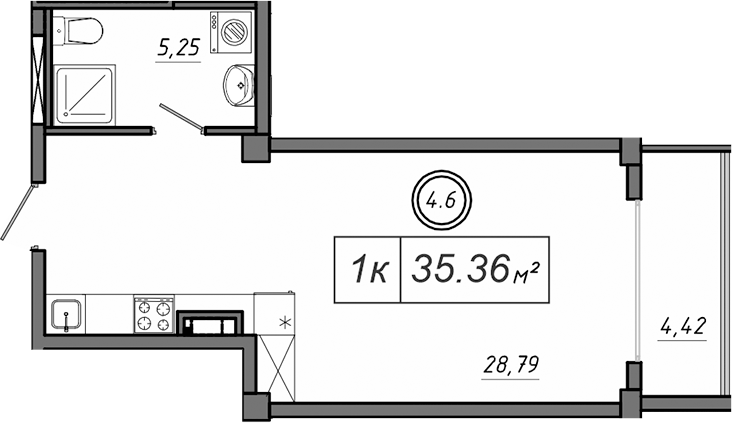 Планировка — Приморский, Студия, 34 м²
