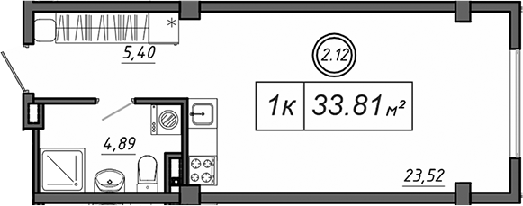 Планировка — Приморский, Студия, 34 м²
