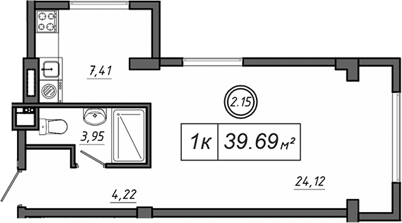 Планировка — Приморский, 1-комн., 40 м²
