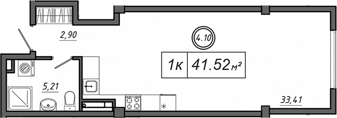 Планировка — Приморский, Студия, 42 м²