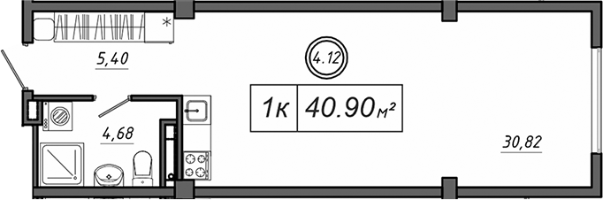 Планировка — Приморский, Студия, 41 м²