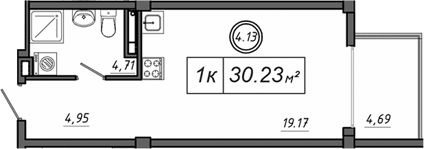 Планировка — Приморский, Студия, 29 м²