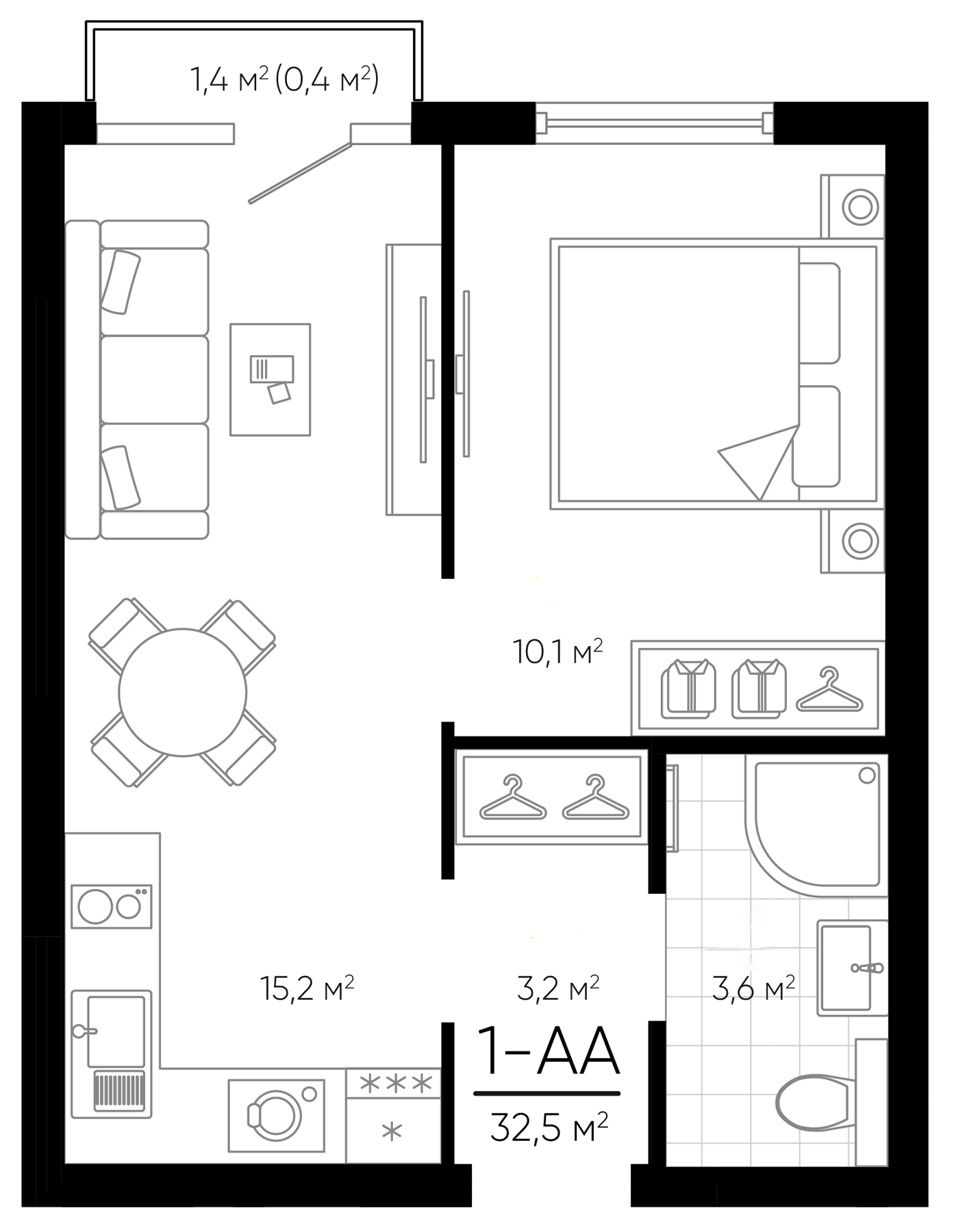 Планировка — Amundsen, 2-комн., 32 м²